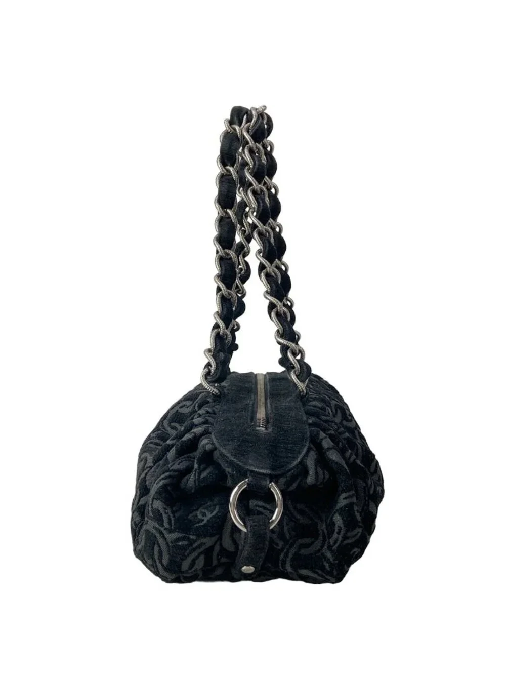 Chanel Shoulder Bag Black Silver CC Logo